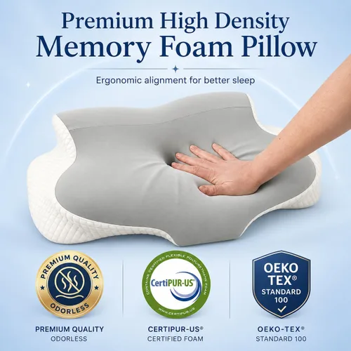 Vista 5 de Almohada cervical de mariposa para dormir, almohada ergonómica de contorno de espuma viscoelástica con soporte para cuello y hombros, almohada Blanco