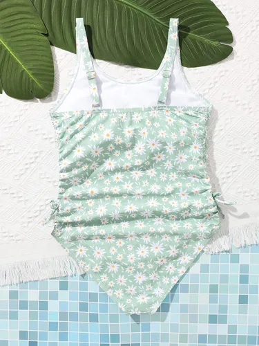 Vista 2 de SHENHE Traje de baño de una pieza con estampado floral y volantes para niña