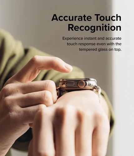 Vista 6 de Ringke Protector de pantalla compatible con Apple Watch Ultra 2 y diseñado para Apple Watch Ultra, protector de vidrio templado con marco de acero