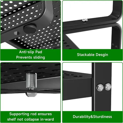 Vista 4 de Estante organizador de gabinete de cocina expandible, estante de metal resistente para especias apilable, estante de almacenamiento para gabinete