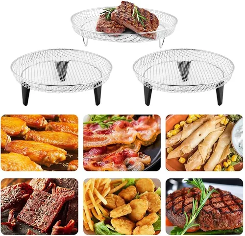 Vista 7 de Accesorios para freidora de aire, estantes de deshidratación apilables de 3 capas, bandeja de acero inoxidable para freidora de aire, estante