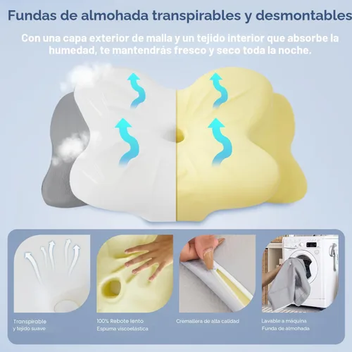 Vista 5 de Almohada cervical para el cuello, almohadas ergonómicas de espuma viscoelástica para aliviar el dolor de cuello con funda de almohada transpirable