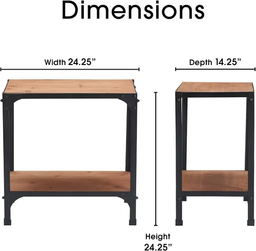 Vista 3 de Serta Overland - Mesa auxiliar de 2 niveles, muebles decorativos de madera rústica y metal negro, marco estrecho rectangular, fácil montaje