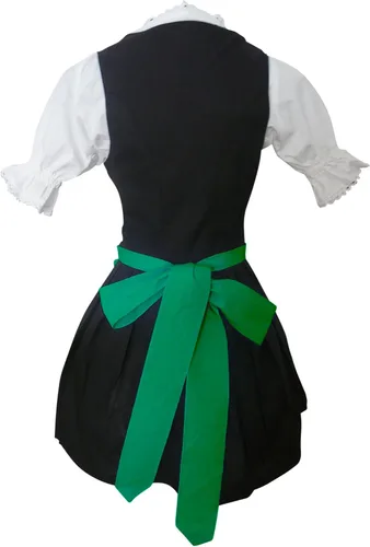 Vista 3 de Mini vestido dirndl bávaro, blusa drindle con delantal, tallas 4 a 22, Di06 (3piezas), VerdeNegro