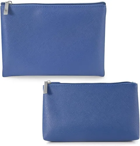 Vista 9 de Juego de 2 bolsas de maquillaje, pequeña bolsa de maquillaje con cremallera, bolsa de cosméticos portátil para viajes, bolsa de belleza de piel Negro