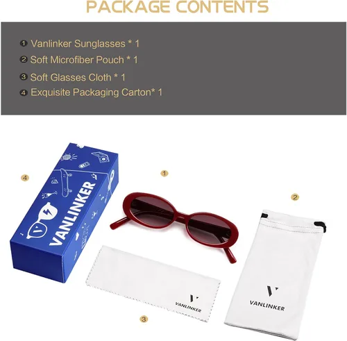 Vista 5 de VANLINKER Polarized Retro Oval Sunglasses for Women and Men Small 90s Style VL9580