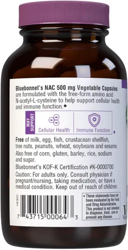 Vista 3 de Bluebonnet Cápsulas de vitamina NAC de 500 mg, 60