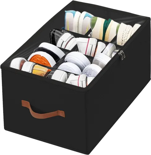 Vista 11 de Organizador de zapatos plegable para armario, caja organizadora de almacenamiento de zapatos con cubierta transparente y asas resistentes