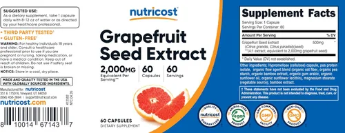 Vista 6 de Nutricost Extracto de semilla de pomelo 60 cápsulas para 60 porciones por Sin gluten y sin OMG