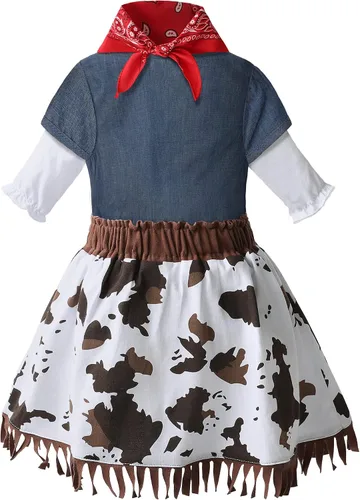 Vista 2 de FENGMAX - Disfraz de vaquera de Halloween para niñas sombrero camisa bufanda chaleco falda