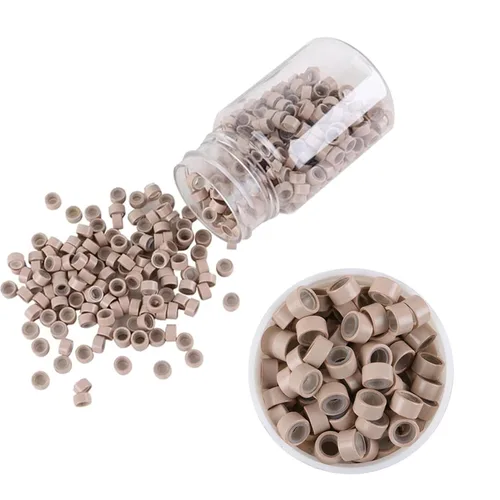 Vista 13 de 500 anillos de silicona con microeslabones de 0.197 in para extensiones de cabello, herramientas de microenlaces de aluminio para extensiones