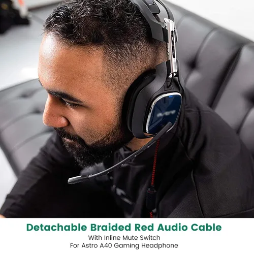 Vista 5 de weishan Cable de Reemplazo A40 para Auriculares Astro A10 A40 TR de Juegos, Cable de Audio Rojo de 3.5mm (18") con Interruptor de Silencio