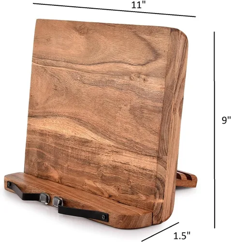 Vista 6 de NIRMAN Soporte de madera de acacia para libros de lectura de ángulo ajustable para libros de texto, recibos, libros de música, tableta, para hogar