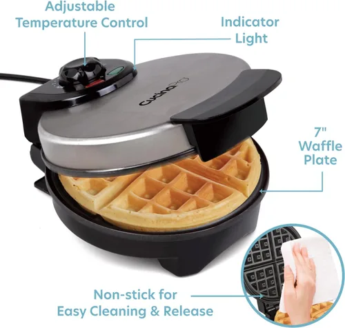 Vista 2 de Máquina para hacer gofres belgas: plancha antiadherente de 7 pulgadas con control de tostado ajustable, horneador eléctrico que hace gofres gruesos