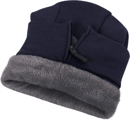 Vista 6 de Pasamontañas de invierno con forro polar para mujer, resistente al viento, cálido, de punto, cubierta completa con capucha