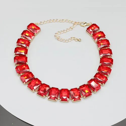 Vista 5 de Gargantilla de cristal con diamantes de imitación para mujer, pieza de declaración de esmeralda, collar de cadena dorada con cuello de cristal