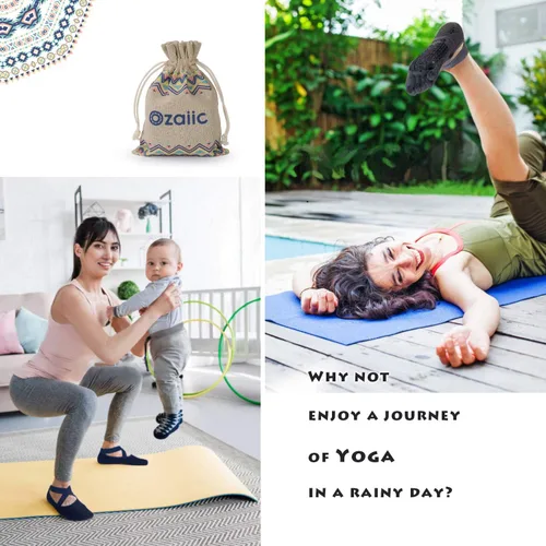 Vista 4 de Ozaiic Yoga Socks for Women with Grips, Non-Slip Five Toe Socks for Pilates, Barre, Ballet, Fitness
