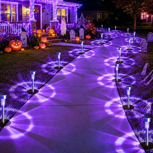 Vista 7 de GIGALUMI 16 Pack Purple Solar Halloween Lights,Outdoor Halloween Decoration