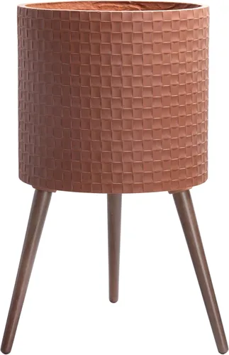 Vista 14 de D'vine Dev Maceta Elegante con Patrón de Azulejos Geométricos Modernos de 12 Pulgadas con Soporte, Portamacetas Decorativo para Interiores