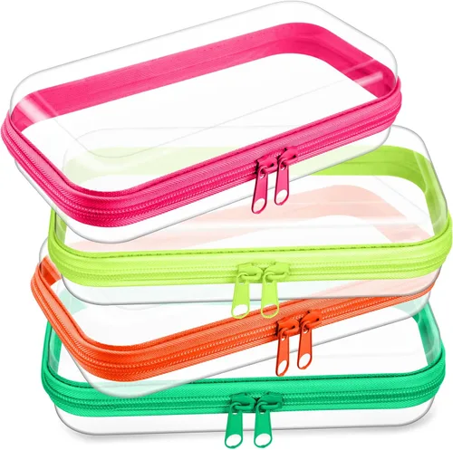 Vista 18 de Hoolerry 4 piezas de estuches rígidos transparentes con cremallera, bolsas de maquillaje, estuche de plástico para lápices, contenedores de caja
