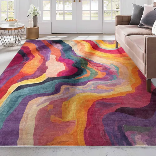Vista 5 de Well Woven Apollo Abstract Libre - Alfombra plana tejida de pelo bajo, 5 x 7 pulgadas, multicolor abstracto, resistente a las manchas, fácil de A.