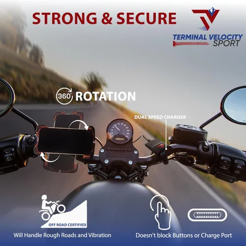 Vista 4 de Terminal Velocity Sport Soporte de teléfono para motocicleta, soporte para teléfono celular de bicicleta, para iPhone y Android, compatible