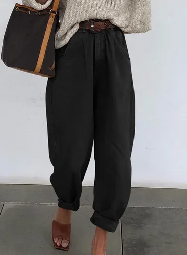 Vista 2 de EVALESS Pantalones de mezclilla holgados de cintura alta para mujer, casuales, holgados, recortados, pantalones de mezclilla Y2K