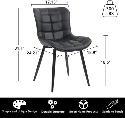 Vista 2 de YOUTASTE Juego de 2 sillas de comedor negras tapizadas de piel sintética con respaldo y patas de metal, sillas de cocina modernas de mediados