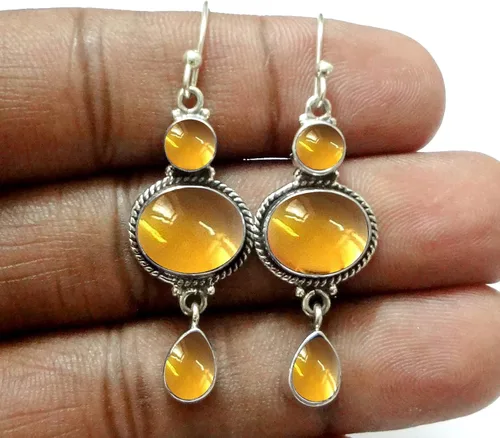 Vista 12 de Pendientes colgantes de plata esterlina fina para mujeres y niñas, aretes colgantes de piedras preciosas auténticas, aretes colgantes de gota