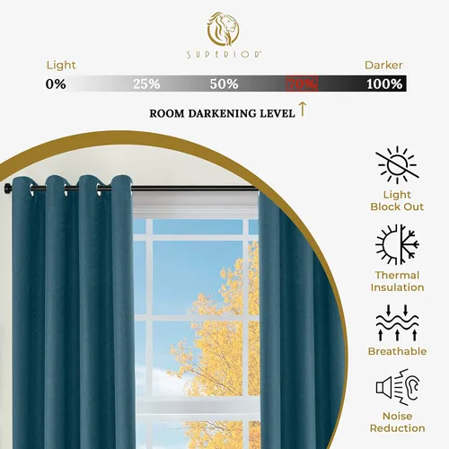 Vista 3 de Superior Cortinas opacas, aisladas, cortinas con bloqueo solar para dormitorio, sólidas, texturizadas, ventana de sala de estar, tejido térmico