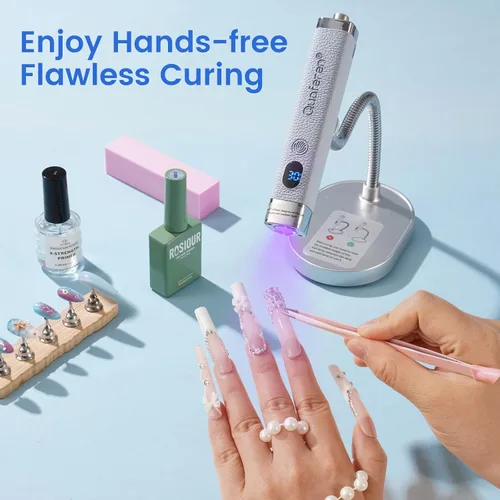 Vista 8 de Quaferen Mini luz UV de mano para uñas de gel con soporte, lámpara de uñas recargable de curación flash con sensor automático, imán de ojo de gato