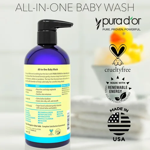 Vista 5 de PURA D'OR Jabón y champú calmante todo en uno de 16 onzas para el cabello y todo el cuerpo, sin desgarros, sin sulfatos, aloe vera natural, fórmula