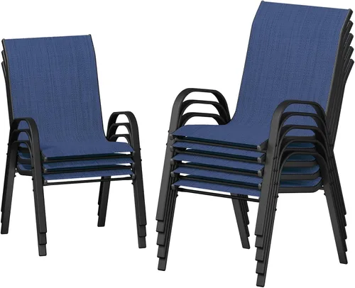 Vista 26 de UDPATIO Juego de 4 sillas de patio, sillas de comedor apilables para exteriores con respaldo alto, silla de tela de textileno transpirable para Negro