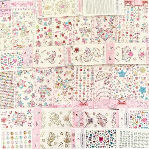 Vista 6 de 14 hojas de calcomanías de diamantes de imitación, joyas y gemas autoadhesivas para manualidades, álbumes de recortes, multicolor, acrílico