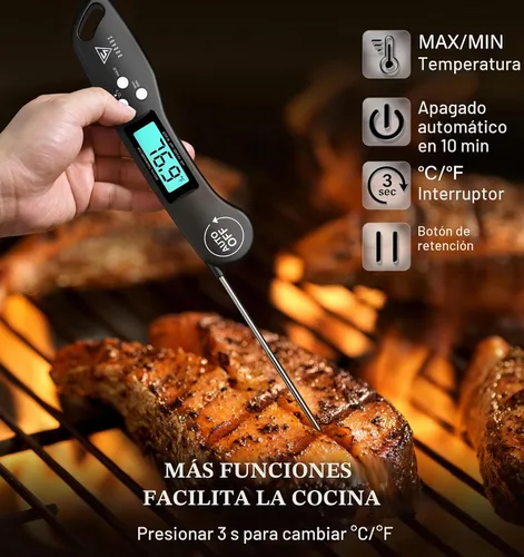 Vista 6 de DOQAUS Termómetro digital para carne, termómetro de alimentos de lectura instantánea para cocinar con pantalla retroiluminada y giratoria Negro