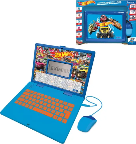 Vista 2 de Lexibook Hot Wheels, portátil educativo y bilingüe en inglés/español, juguete para niños con 124 actividades para aprender, jugar juegos y música