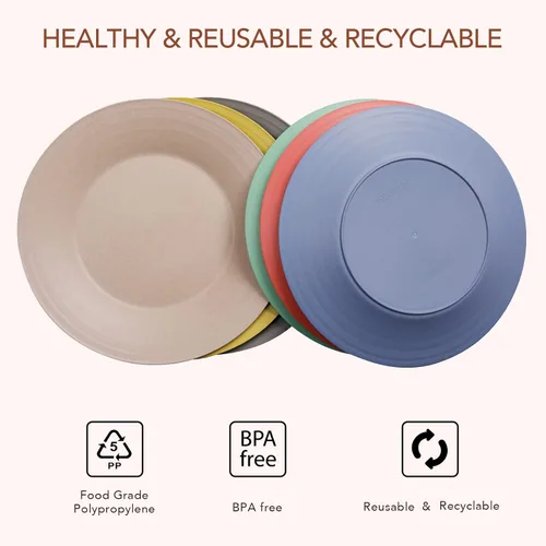 Vista 5 de Platos de paja de trigo de 10 pulgadas, aptos para lavavajillas y microondas, ligeros, reutilizables, irrompibles, no tóxicos, sin BPA y saludables