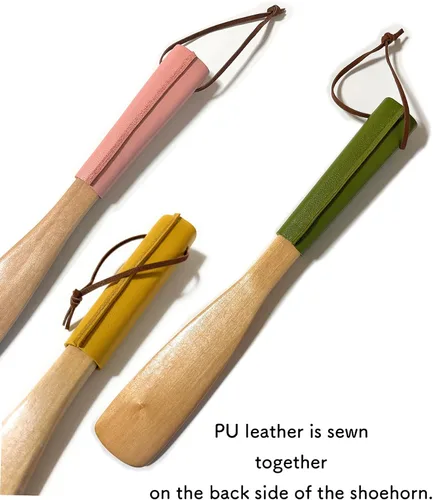 Vista 7 de Calzador de madera de 9.8 pulgadas, piel sintética sintética, calzador para personas mayores, hombres, mujeres, niños, mango cuerno de zapatos