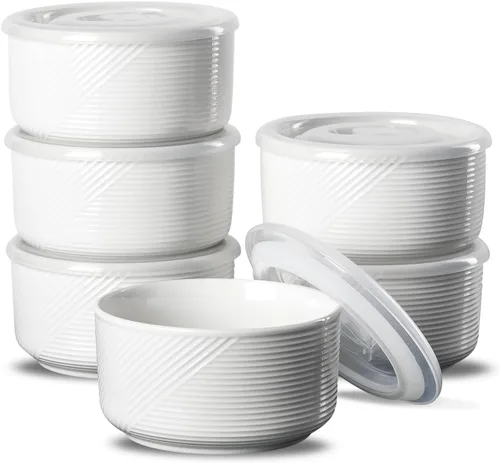 Vista 15 de Recipiente de cerámica con tapa: recipiente de almacenamiento de alimentos apto para microondas de 20 onzas para sopa, ensalada, cereales, sobras
