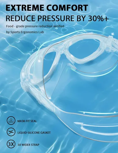 Vista 2 de Siliwo - Gafas de natación panorámicas de 180° para adultos, ultra cómodas, de silicona líquida, antivaho/UV, piscina y al aire libre, mujeres