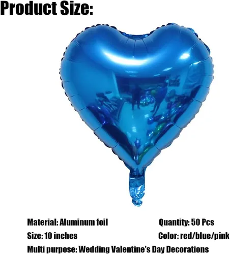 Vista 2 de 50 globos azules en forma de corazón de 10 pulgadas para cumpleaños, boda, compromiso, día de San Valentín, decoración de fiesta