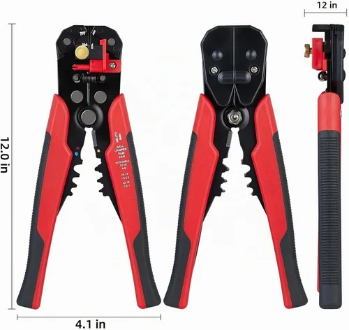 Vista 2 de Cortador de alambre autoajustable 5 en 1, herramienta multifuncional para prensado de cables, engarzado, corte, 10-24 AWG, 0.2-6.0 mm², (rojo)