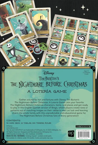 Vista 2 de Lotería: Disney Tim Burton’s The Nightmare Before Christmas Juego tradicional de Lotería Estilo bingo, con arte y ilustraciones personalizadas