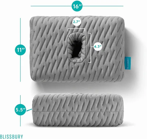 Vista 3 de BLISSBURY Mini Almohada para Oreja Almohada para Perforación de Oreja para Dormir de Lado Almohada CNH Amigable para Viajes con Agujero para Gris