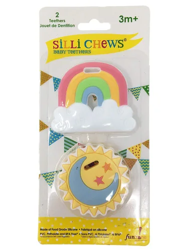 Vista 3 de Mordedor de arco iris celestial para bebés sin BPA – Juguetes de silicona para bebés, juego de regalo de dentición de 2 pulgadas
