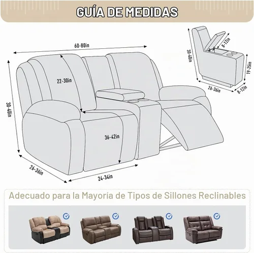 Vista 6 de TAOCOCO - Funda elástica para sofá biplaza reclinable con consola central, color beige Washable Loveseat Cover for 2 Seat Recliner Couch, Jacquard