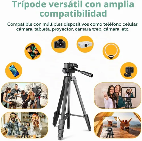 Vista 6 de Aureday - Soporte para trípode de teléfono, trípode extensible de 64" para celular y cámara con control remoto inalámbrico y soporte para teléfono