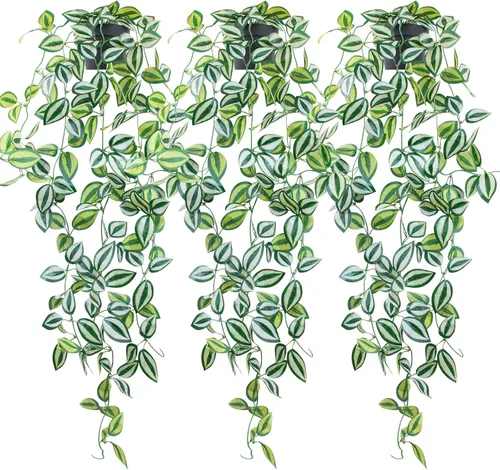 Vista 14 de LOYWREE Plantas Artificiales de 35.4 Pulgadas en Maceta Negra Plantas Colgantes Falsas Realistas en Maceta con Hiedra Artificial y Pothos - Ideal
