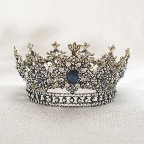 Vista 3 de hair jewelry crown tiaras for women European retro baroque round bridal crown ring headdress wedding accessories style atmosphere (Metal color A)