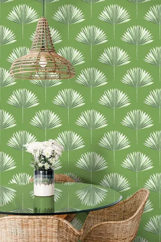 Vista 4 de NextWall Papel tapiz tropical para despegar y pegar de palmera (brote verde)